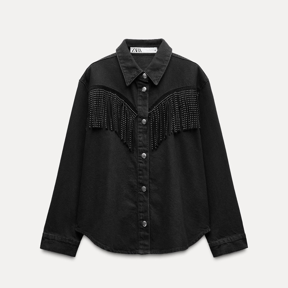 Zara Cazadora Demin Flecos tachas